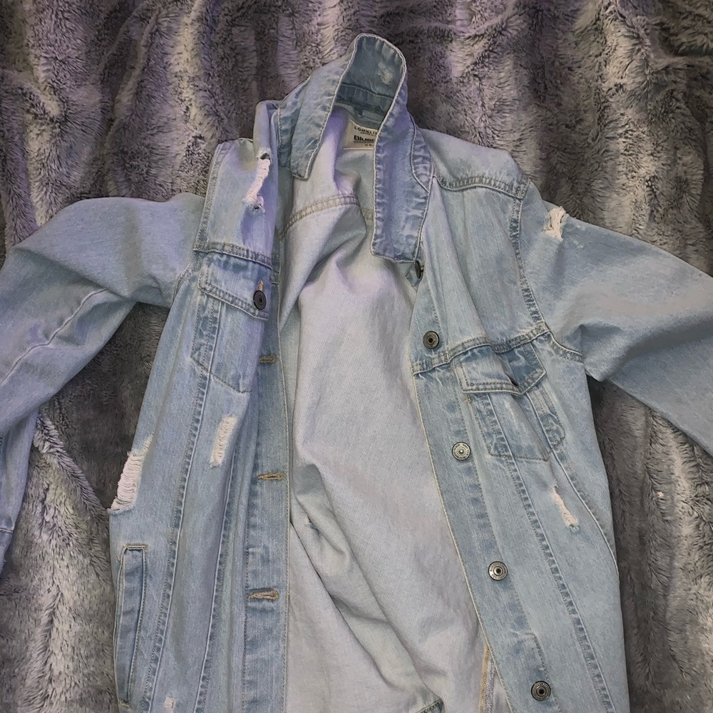 Women’s long ripped jean jacket, BLUENOTES